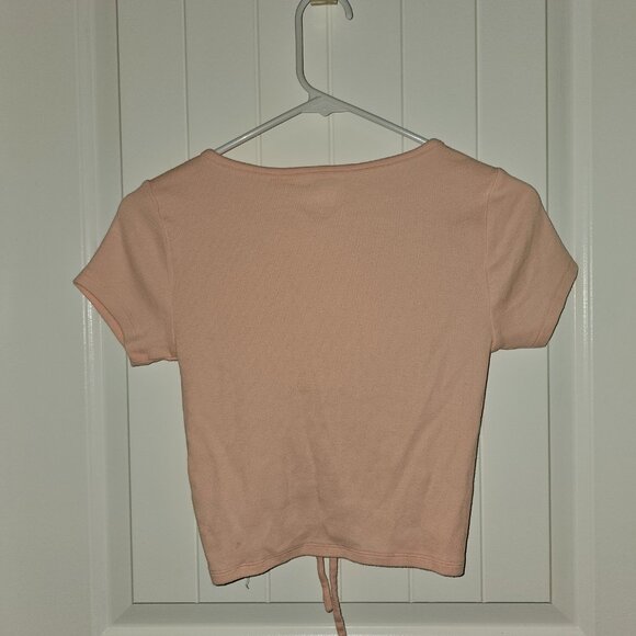 PacSun  -CropTop - Ruched Tie Center - Short Sleeve Ribbed Tee - Size Small - Picture 3 of 5